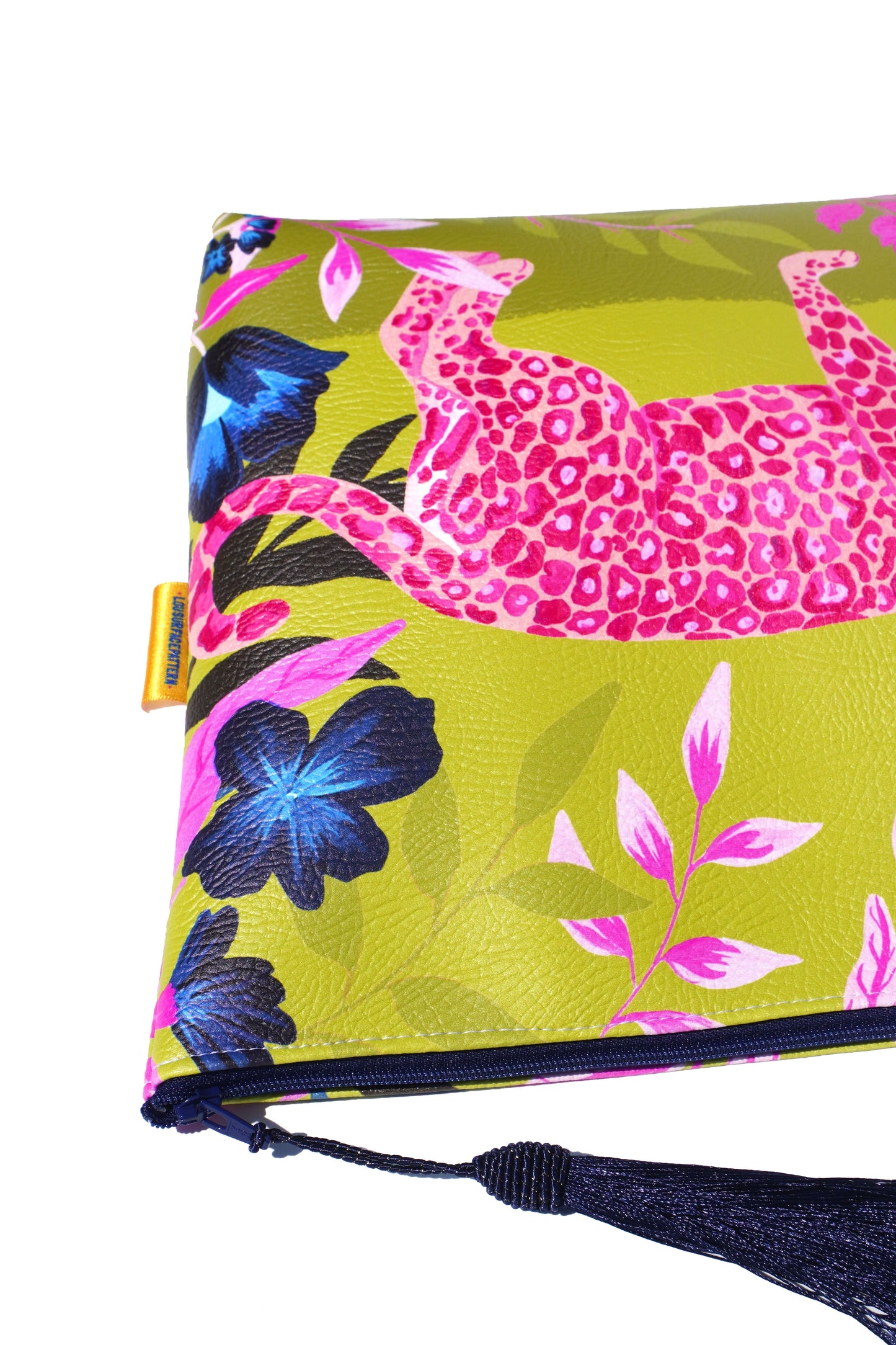 Pink leopard vegan leather cosmetic bag