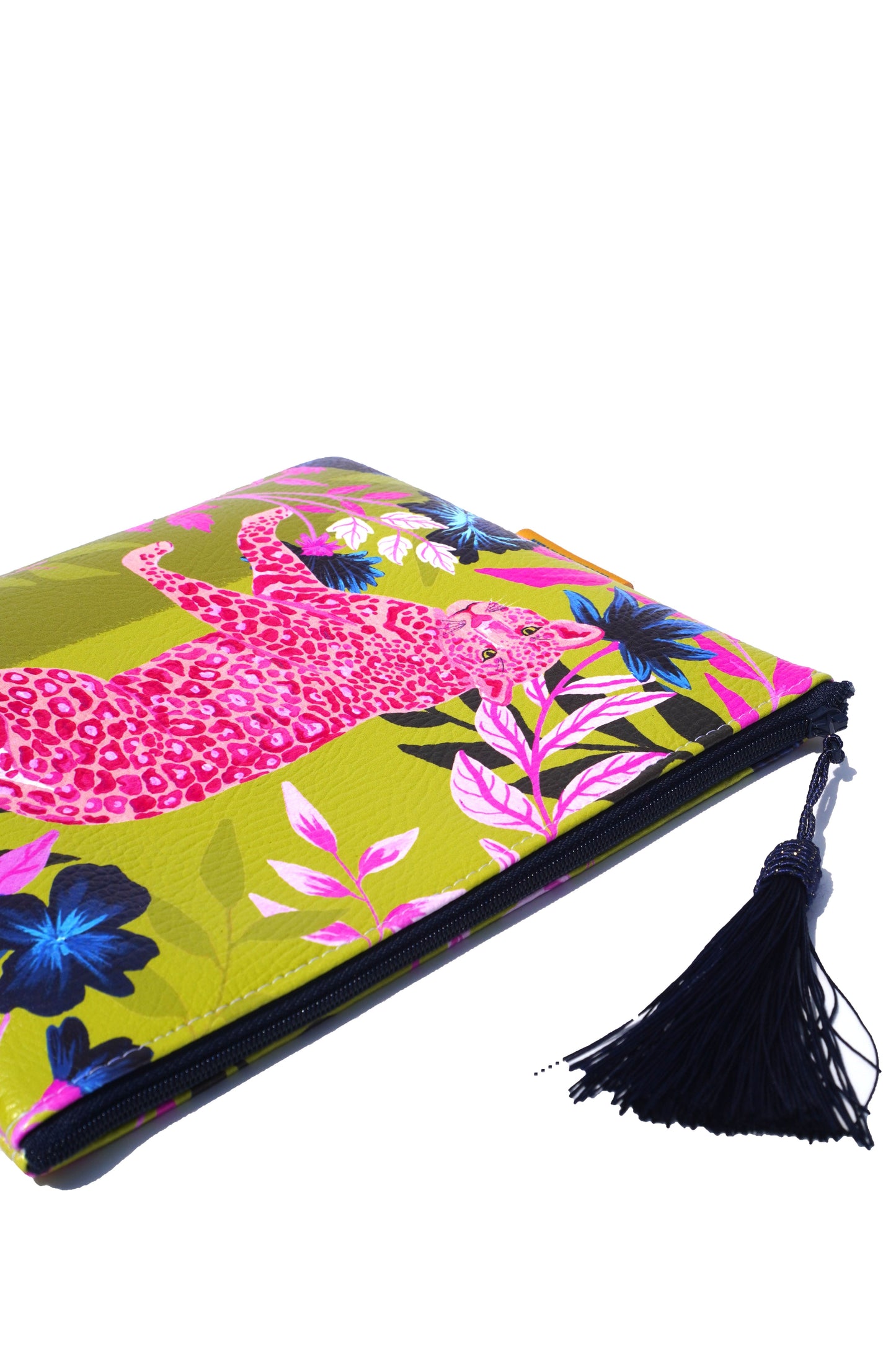 Pink leopard vegan leather makeup bag