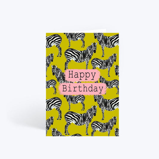 Zebra green birthday card