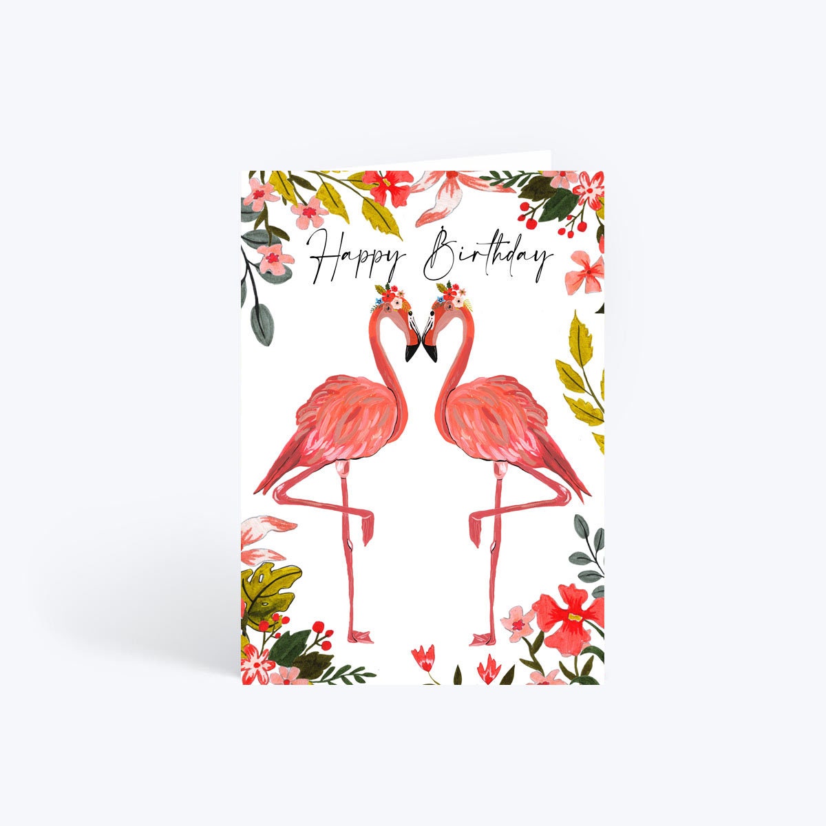 Heart flamingo birthday card