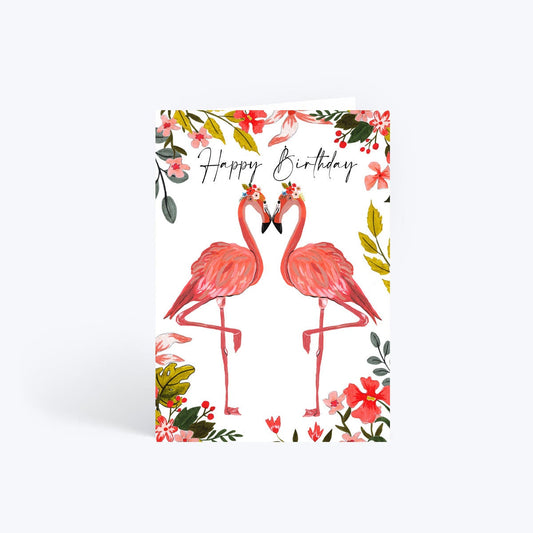 Heart flamingo birthday card