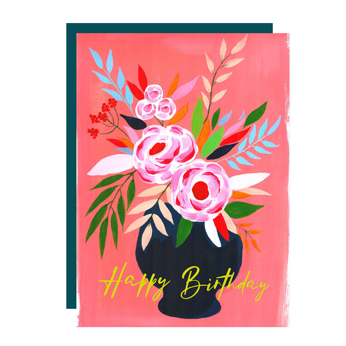 Floral vase pink birthday card