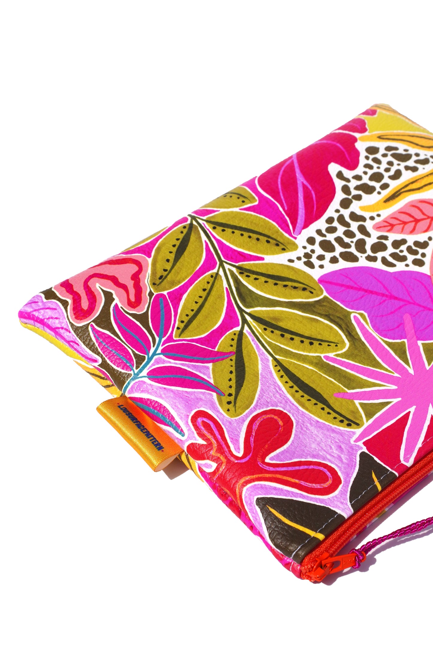 Orange tropicals vegan leather makeup bag