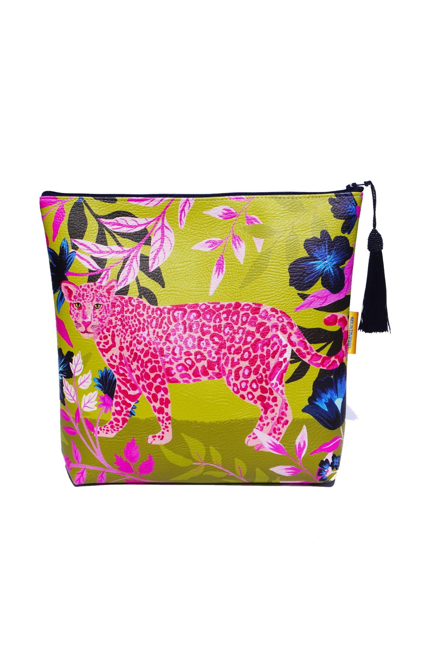 Pink leopard vegan leather cosmetic bag
