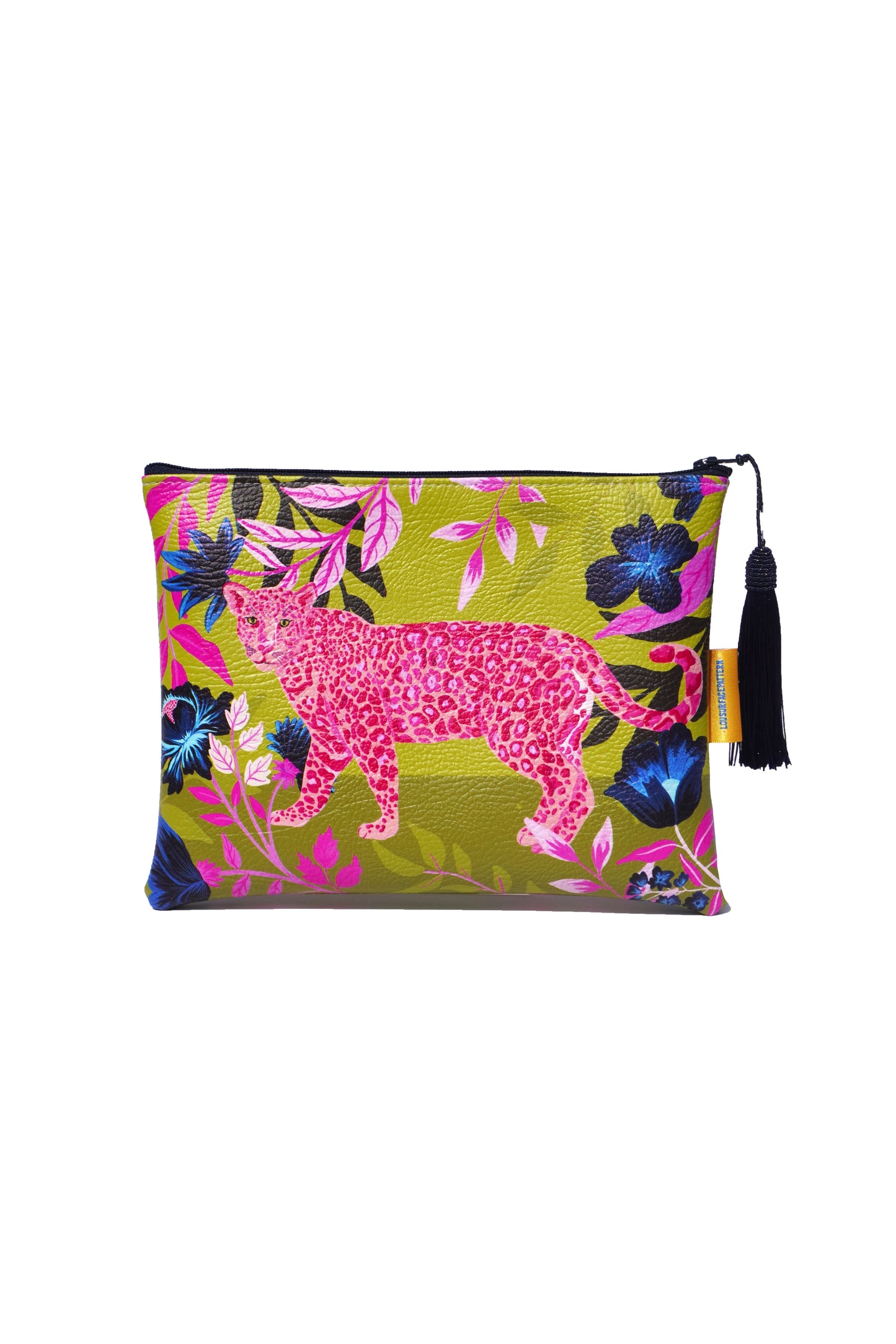 Pink leopard vegan leather makeup bag