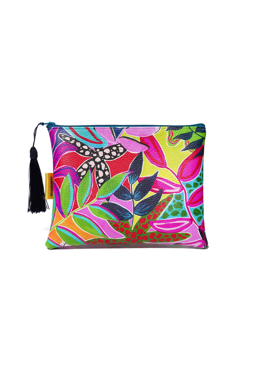 Abstract tropicals vegan leather makeup bag