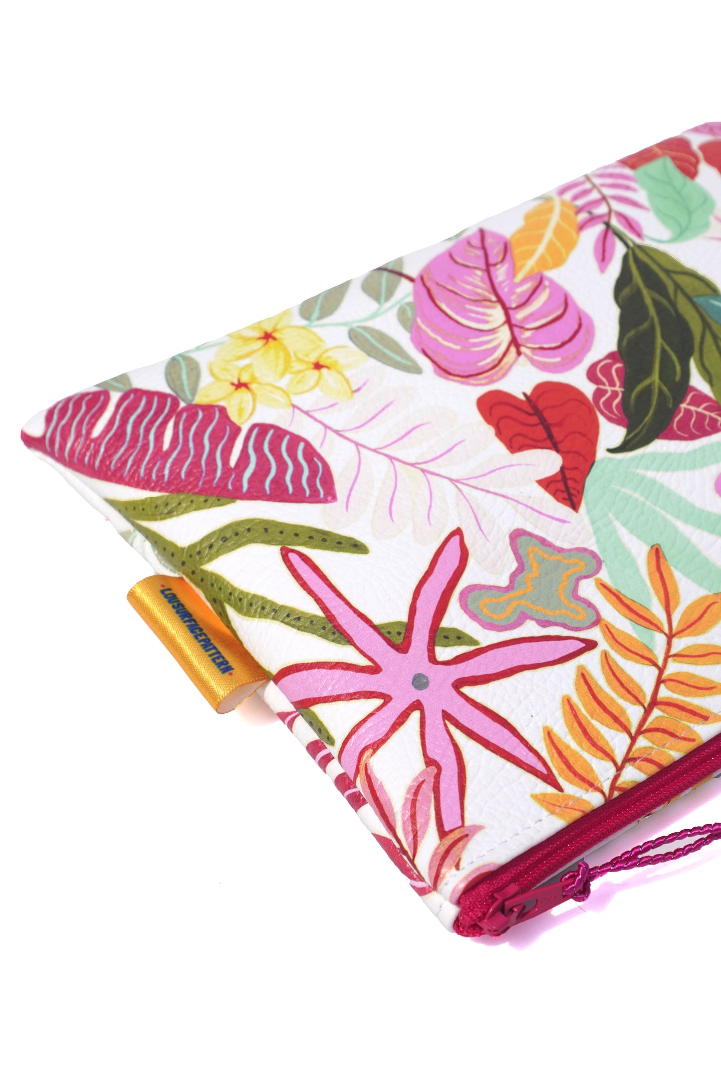 White tropicals vegan leather makeup bag