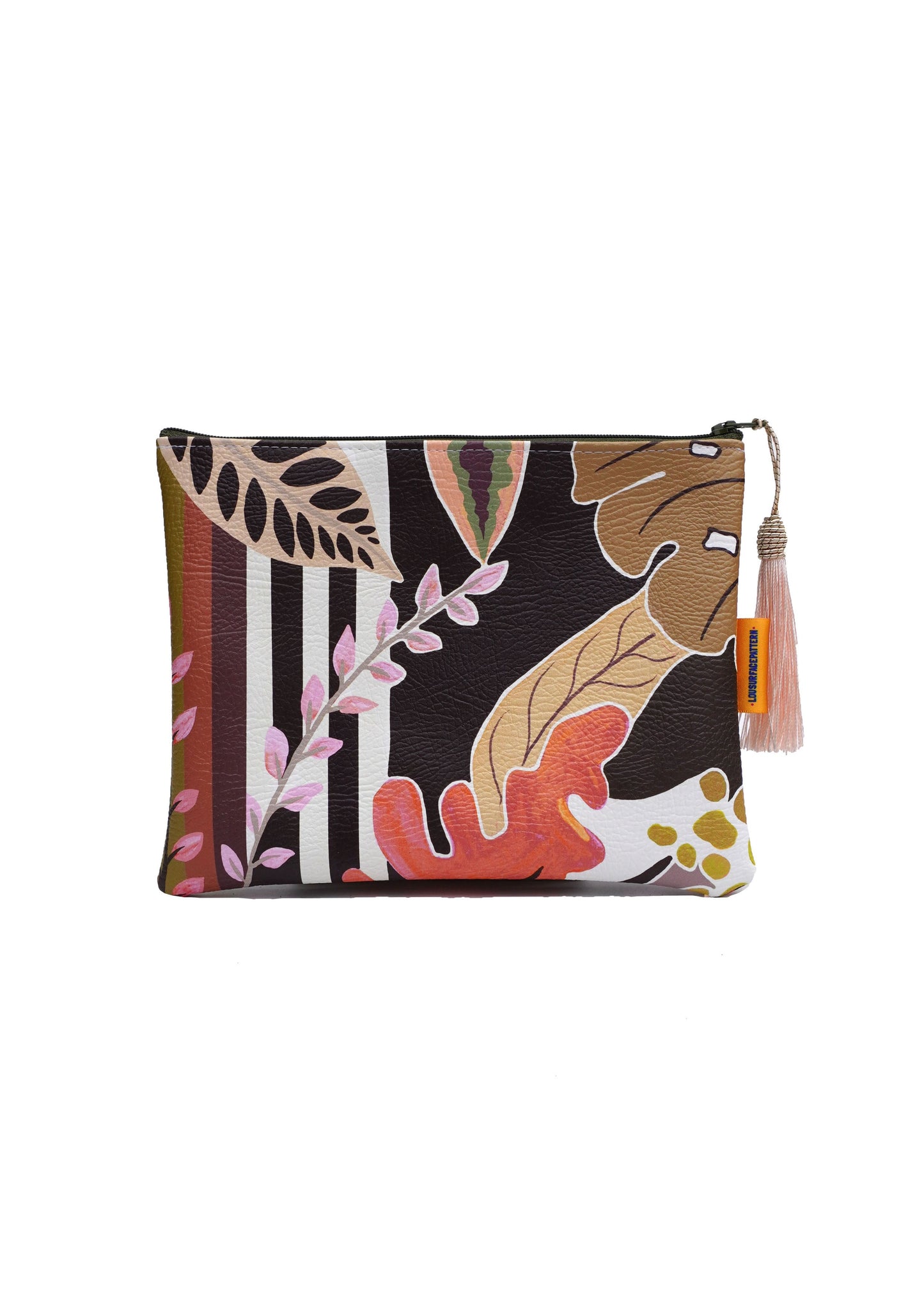 Moody striped tropicals makeup bag