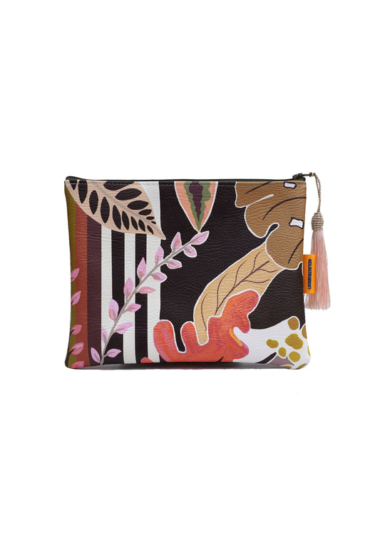 Moody striped tropicals makeup bag