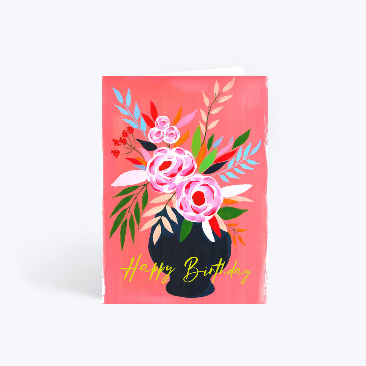 Floral vase pink birthday card