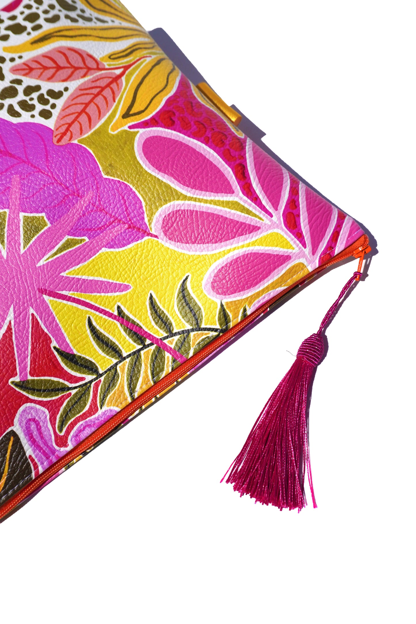 Orange tropicals vegan leather cosmetic bag